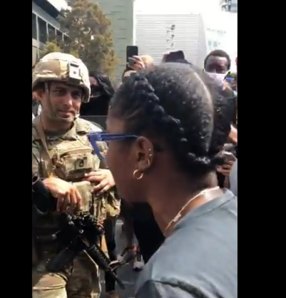Video shows on-screen character Keke Palmer energetically begging the National Guard to walk close by dissidents